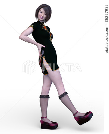 A woman in a Chinese dress 86257952
