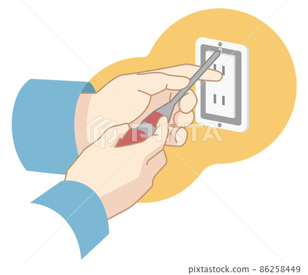 Illustration at hand of outlet installation work - Stock Illustration ...