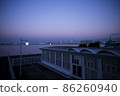 Building where you can see Yokohama Bay Bridge at dusk 86260940