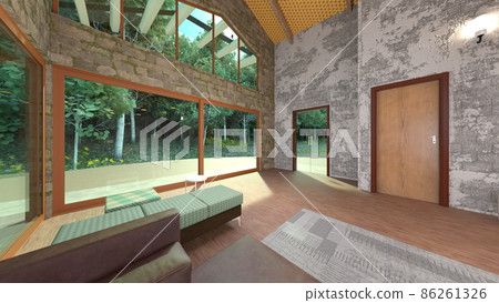 Living room with large windows Living room with large windows 86261326