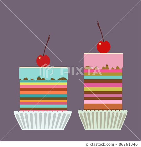 Set of tasty creamy cakes with cherries. Set of tasty creamy cakes with cherries. 86261340