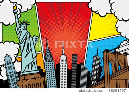 Pop art style New York cityscape background illustration 86261567