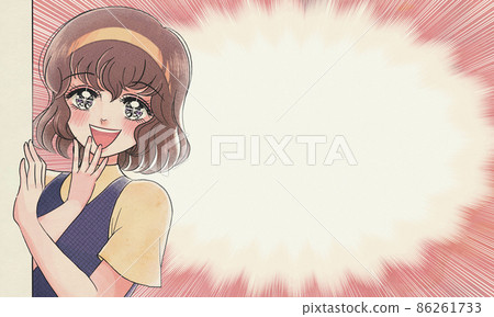 Shojo manga-style banner in the 50's of the Showa era ・ A girl who encountered a happy scene 86261733