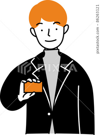 一個男人手裡拿著一張卡片的插圖 簡單的觸摸 一個男人手裡拿著一張卡片的插圖 簡單的觸摸 86263121