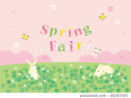 Spring Fair Spring Landscape Rabbit and Clover Illustration 86263565