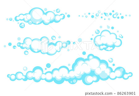Cartoon soap foam set with bubbles. Light blue suds of bath, shampoo, shaving, mousse. Vector illustration. EPS 10 Cartoon soap foam set with bubbles. Light blue suds of bath, shampoo, shaving, mousse. Vector illustration. EPS 10 86263901