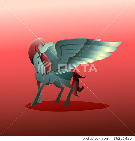 Legend Pegasus Winged Horse Spread Wings Look Back Fantasy Creature Cartoon 86265459
