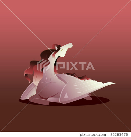Beautiful Legend Pegasus Winged Horse Sit Lying Look Up Mythology Creature Cartoon 86265476