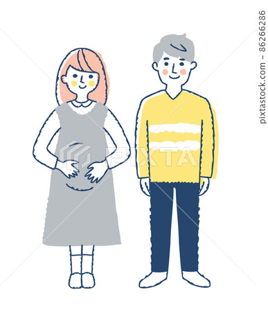 孕婦和伴侶男人面帶微笑地站著 孕婦和伴侶男人面帶微笑地站著 86266286
