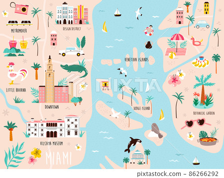 Vector illustration of map of Miami with... - Stock Illustration ...