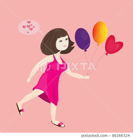 girl in love in a pink dress with balloons. vector graphics 86266324