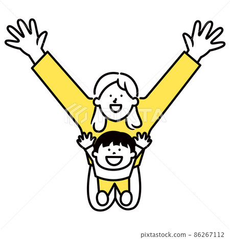 Illustration material of a mother sitting on her lap and a child sitting on her lap 86267112