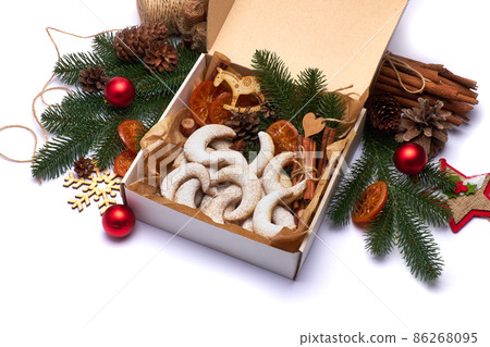Gift box full of Traditional German or Austrian Vanillekipferl vanilla kipferl cookies 86268095