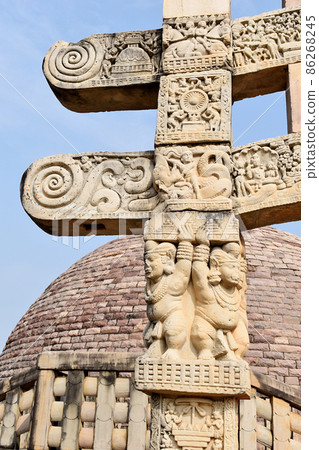 Stupa No. 3, Architrave, Dwarfs holding the pillars, Sanchi monuments, World Heritage Site, Madhya Pradesh, India. Stupa No. 3, Architrave, Dwarfs holding the pillars, Sanchi monuments, World Heritage Site, Madhya Pradesh, India. 86268245