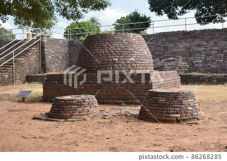 Remants of Votive stupas nearby. Sanchi monuments, World Heritage Site, Madhya Pradesh, India. 86268285