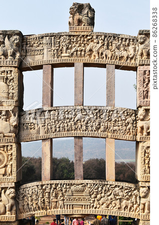 Stupa No 1, West Gateway. Rear view of Architraves Top Stupa No 1, West Gateway. Rear view of Architraves Top 86268338