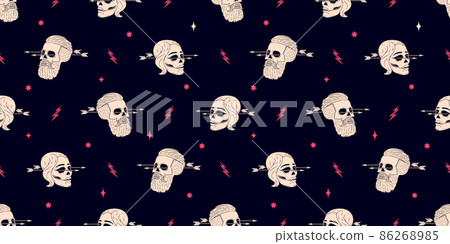 Seamless pattern background of vintage skull hipster with arrow 86268985