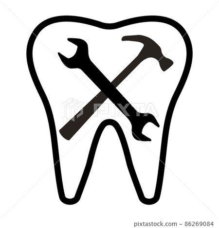 Dental clinic or dental laboratory logo tooth wrench hammer 86269084