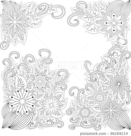 illustration zentangl. Flower frame. Coloring book. Antistress for adults and children. The work was done in manual mode. Black and white illustration zentangl. Flower frame. Coloring book. Antistress for adults and children. The work was done in manual mode. Black and white 86269214