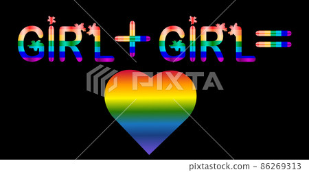 Girl plus girl - inscription in rainbow letters, lgtb concept. Girl plus girl - inscription in rainbow letters, lgtb concept. 86269313