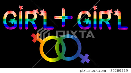 Girl plus girl - inscription in rainbow letters, lgtb concept. 86269319
