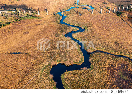 Aerial view of the Owencarrow Railway Viaduct by Creeslough in County Donegal - Ireland 86269685