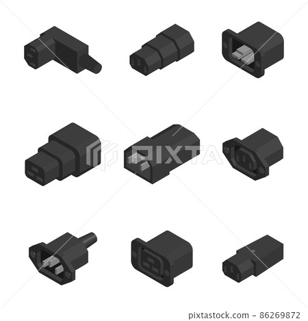 Power cords and connectors 3D, vector illustration. Power cords and connectors 3D, vector illustration. 86269872