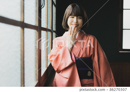 Red Edo Komon Kimono 86270307