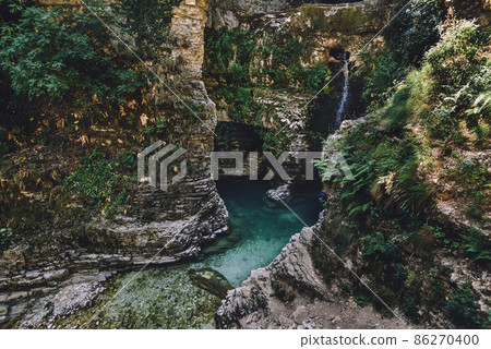Peshtura Waterfall and Canyon Landscape in Albania 86270400