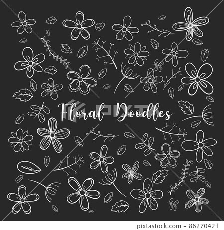 Hand drawn floral doodle icons set 86270421