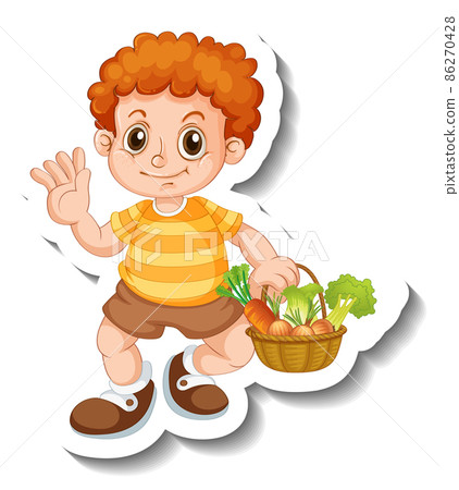 Sticker template with a boy holding vegetabls basket isolated 86270428