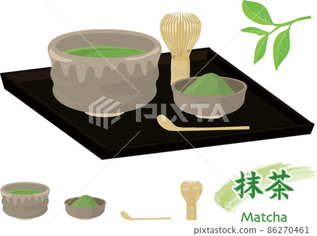 抹茶和茶具的矢量插圖集 86270461