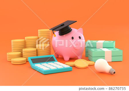 Piggy bank with graduation cap collecting funds for education 86270735