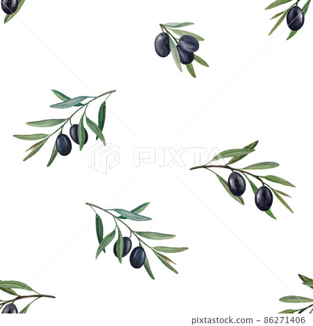 Olive branches watercolor seamless pattern - Stock Illustration ...