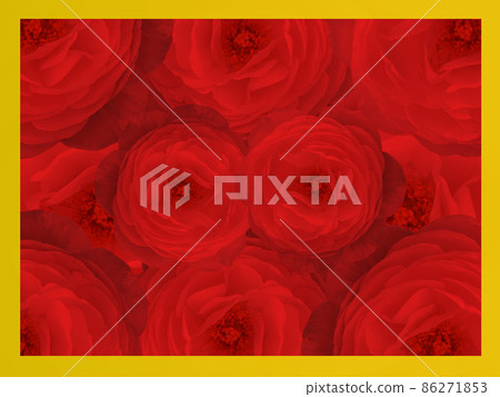yellow frame on red roses flower bouquet background, banner, template, name card, copy space 86271853