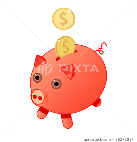 Piggy bank with dollar coins isolated on white background. Saving money concept. Vector illustration 86271854