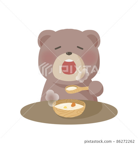 Illustration of a bear eating a warm stew 86272262