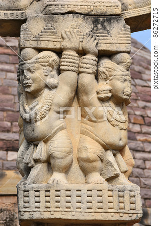 Stupa No 3,  Dwarfs uphold the Pillars. World Heritage Site, Sanchi, Madhya Pradesh, India. 86272715
