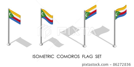 isometric flag of COMOROS in static position and in motion on flagpole. 3d vector isometric flag of COMOROS in static position and in motion on flagpole. 3d vector 86272836