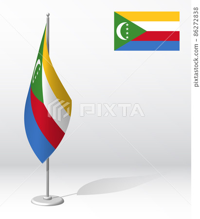 Comoros flag on flagpole for registration of solemn event, meeting foreign guests. National independence day of Comoros. Realistic 3D vector on white Comoros flag on flagpole for registration of solemn event, meeting foreign guests. National independence day of Comoros. Realistic 3D vector on white 86272838