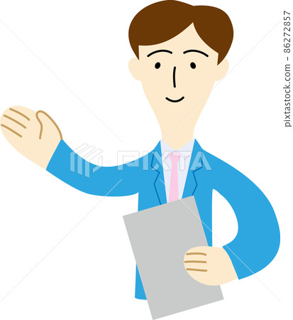 引導顧客的男性上班族的上半身插圖 引導顧客的男性上班族的上半身插圖 86272857