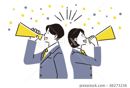Men and women of high school students cheering with a megaphone 86273236