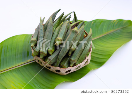 Fresh okra in bamboo basket Fresh okra in bamboo basket 86273362