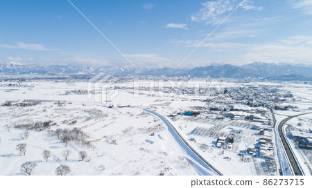 《山形縣天童市》冬天的天童市鳥瞰圖 《山形縣天童市》冬天的天童市鳥瞰圖 86273715
