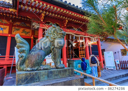 Tokyo Asakusa Shichifukujin Tour Asakusa Shrine guardian dog and main shrine Tokyo Asakusa Shichifukujin Tour Asakusa Shrine guardian dog and main shrine 86274286