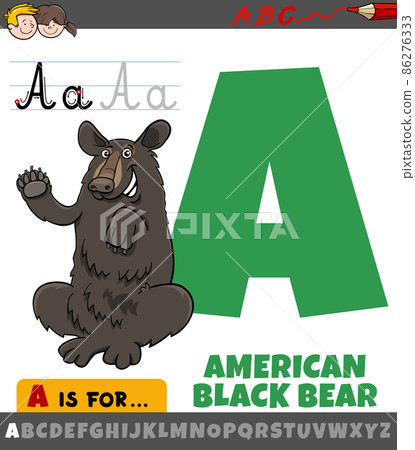 letter A from alphabet with cartoon American black bear 86276333