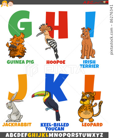 educational alphabet set with cartoon animal characters educational alphabet set with cartoon animal characters 86276341