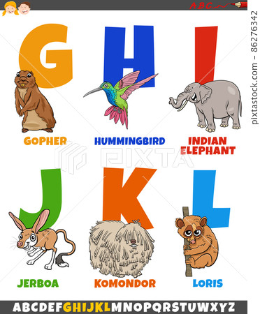 alphabet set with cartoon animal characters 86276342
