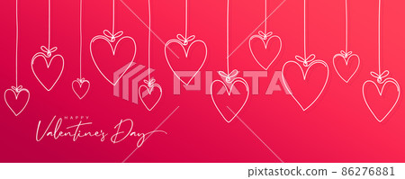 Happy valentines day background with hearts hanging on ribbon. Hand drawn heart. Modern minimal style vector elements. Suit for poster, flyer, advertising, greeting card, wedding, invitation, banner Happy valentines day background with hearts hanging on ribbon. Hand drawn heart. Modern minimal style vector elements. Suit for poster, flyer, advertising, greeting card, wedding, invitation, banner 86276881