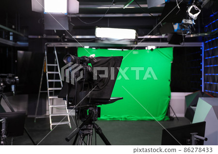 Modern video recording studio with professional equipment, focus on camera Modern video recording studio with professional equipment, focus on camera 86278433